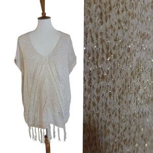 Piazza‎ Italia Gold Shimmer Open Weave Tassel Fringe Hem Tunic NWOT